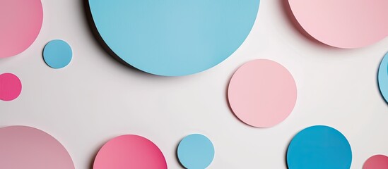 Wall Mural - Round blue and pink circle geometry composition on a white background providing an abstract color paper with ample copy space image