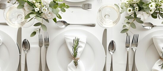 Poster - Table decoration items arranged on a white background with space for a picture. Creative banner. Copyspace image