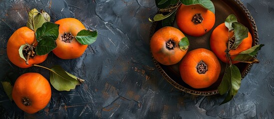 Aufkleber - Persimmons are a nutritious tropical fruit that can be a healthy addition to any meal ideal for photography with copy space image