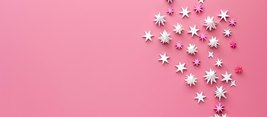 Aufkleber - Pop art themed pink background adorned with a burst of white wooden star shaped fireworks ideal for a copy space image