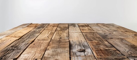 Aufkleber - Rustic wooden planks against a white wall providing an empty background for product display and text with a copy space image
