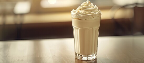 Aufkleber - A glass with a milkshake topped with whipped cream designed to leave space for an image. Creative banner. Copyspace image