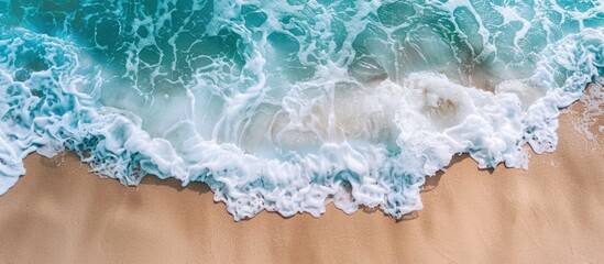 Aufkleber - Tropical waves create a scenic ocean background with a sandy shore white foam and a serene natural view suitable for a copy space image