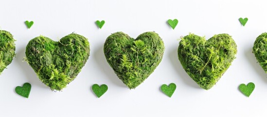 Leinwandbilder - Green moss hearts displayed on a white backdrop with copy space image