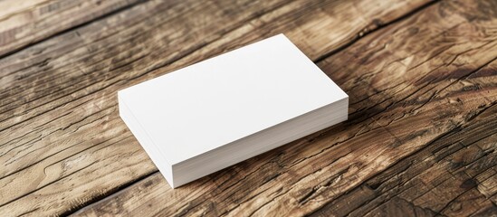 Fototapete - Wooden background with a blank business card Stylish branding mock up on a designer s desk with space for text in the image. Creative banner. Copyspace image