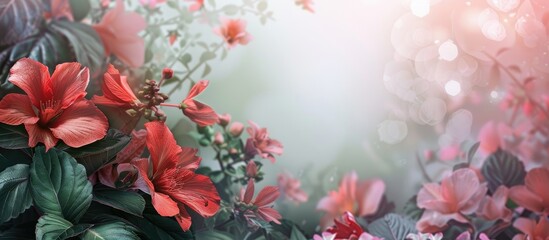 Sticker - A picturesque arrangement of flowers set within an elegant frame with space for text. Creative banner. Copyspace image