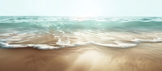 Canvas Print - Dreamy panoramic seascape with sand and a rippling sea surface captured in a tranquil copy space image embodying nature environment and relaxation themes