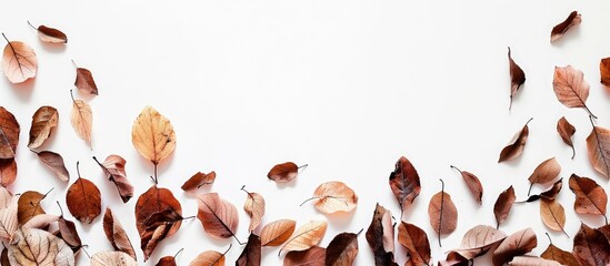 Aufkleber - A frame composed of lovely fallen leaves set against a white backdrop creates a charming copy space image