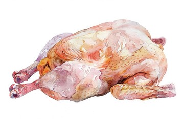 Watercolor Illustration of Fresh Raw Chicken Carcass, Ideal Ingredient for Delicious Farm-to-Table Meal Preparation