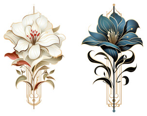 Sticker - PNG Art-Deco Illustrations of flower pattern plant art.