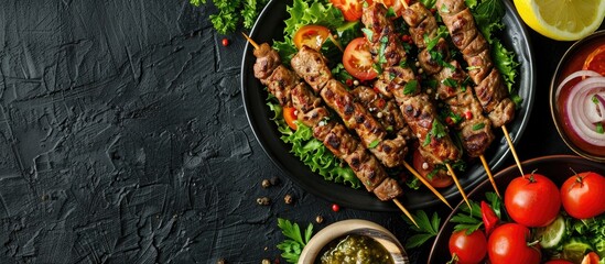 Poster - Kebab a popular Middle Eastern dish has various worldwide versions shown in a copy space image