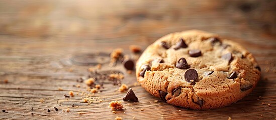 Aufkleber - A tasty cookie with chocolate chips rests on the table against a background of copy space image