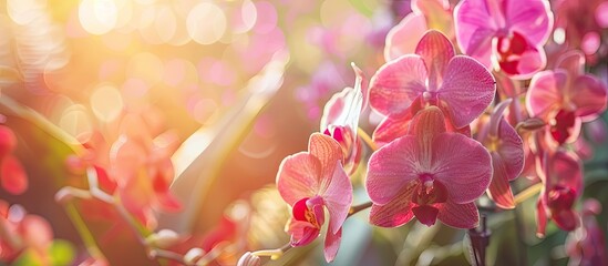 Poster - Moth Orchid flower in a tropical garden on a sunny day with a floral background for a design concept with a focus on agriculture including copy space image