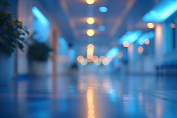 Wall Mural - Serene Blue-Hued Corridor with Soft Lighting and Reflections