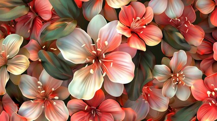 Wall Mural - Vibrant Floral Pattern: Delicate Petals and Lush Greens