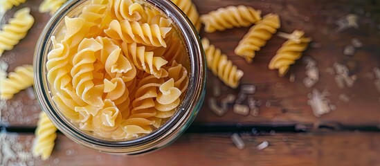Aufkleber - Raw conchiglie pasta in a jar on a table creating a pleasant layout with copy space image