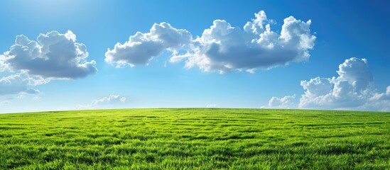 Wall Mural - scenic outdoor background with a picturesque blue sky and fluffy white clouds on the horizon ideal f