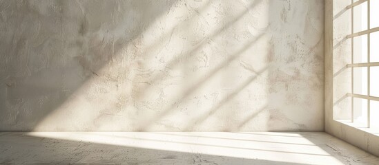Poster - White wall background featuring a subtle light beige backdrop for product displays with delicate shadows cast by sunlight through a window ideal for copy space images