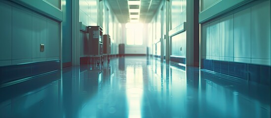 Sticker - Hospital corridor with blurred lighting ideal for copy space image