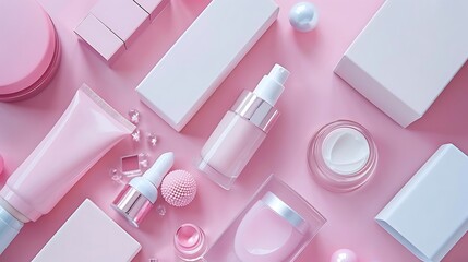 Wall Mural - Pink Cosmetic Products on Pink Background Illustration