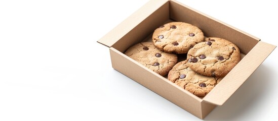 Poster - Isolated on a white background a product cardboard package box is available for cookies sweets and candies with mock up copy space image for adding text