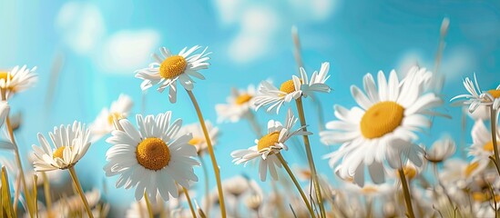 Fototapete - Wide angle summer background with beautiful daisy flowers in a flower meadow ideal as a panoramic web banner with copy space image
