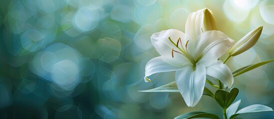 Leinwandbilder - A pristine white flower blossoms during spring embodying nature s blooming essence Ideal for cosmetics featuring pure natural ingredients Copy space image