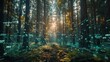 © InkCrafts - Smart forestry analytics, holographic data overlay, futuristic forest management, digital sensors