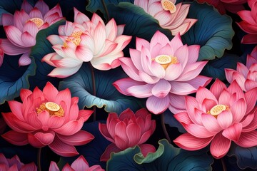 Wall Mural - Lotus Flowers in Full Bloom