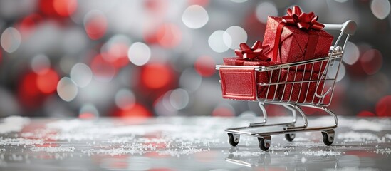 Poster - Shopping for Christmas gifts with a white background for text or images. Creative banner. Copyspace image