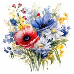 Wall Mural - Watercolor Bouquet of Spring Flowers