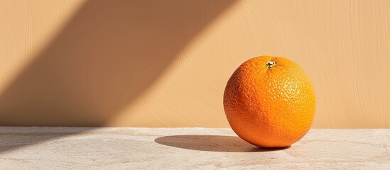 Poster - Orange citrus fruit on a stone table with a plain orange background providing ample copy space for an image
