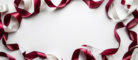 Aufkleber - Vivid burgundy and white ribbons on a white background with copy space image
