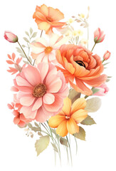 Wall Mural - PNG Pink and orange flowers bouquet petal plant white background.