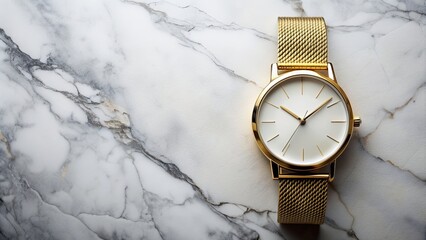 Golden luxury watch on a sleek marble background, golden, luxury, watch, timepiece, accessory, marble, background, elegant