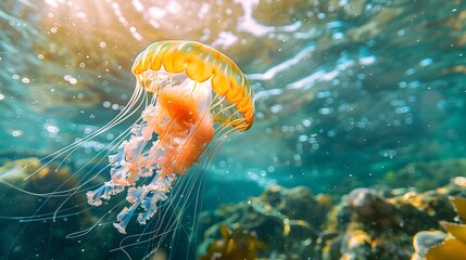 Canvas Print - Glowing Jellyfish Floating in the Sunlit Ocean