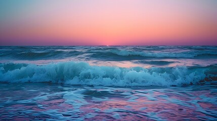 Poster - Serene Ocean View at Dusk with Warm Hued Skies and Gentle Waves