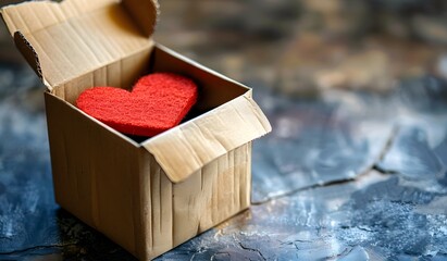 A cardboard box full of with the heart symbol, for giving to help those in need. 