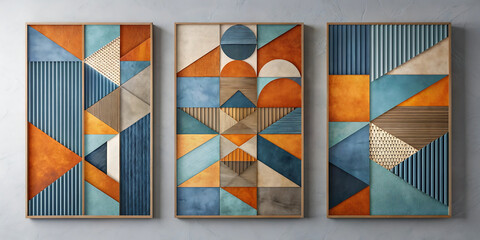 set of three frames with a geometric pattern