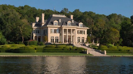 Wall Mural - swimming pool in front of the mansion.