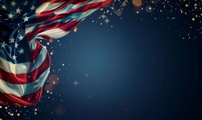  Patriotic American Flag Banner with Sparkling Fireworks: Versatile Template for Independence Day, Memorial Day, and Veterans Day Celebrations. Ideal for Web Backgrounds, Greeting Cards, and 4K Wallpa