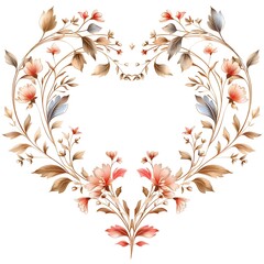 Sticker - Elegant Heart Shaped Floral Frame on White Background with Copy Space