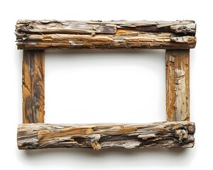 Wall Mural - Rustic Wooden Frame with Simple Natural Charm on White Background