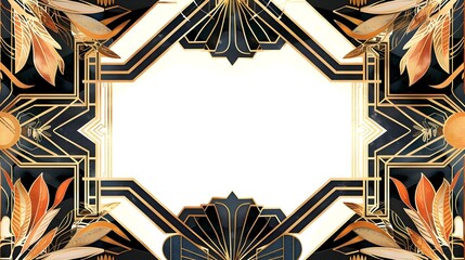 Luxurious Art Deco Geometric Frame with Striking Gold Finish Isolated on White Background