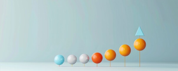 Abstract representation of progress and growth with colorful spheres and triangle on light background, perfect for business and technology concepts.