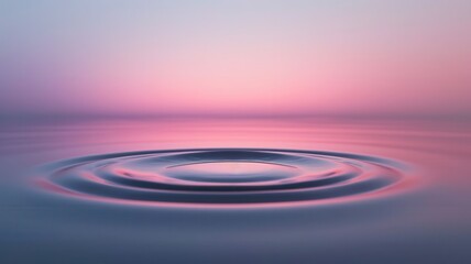 Captivating water ripple on a serene surface, reflecting soft pastel hues of pink and blue at sunset.