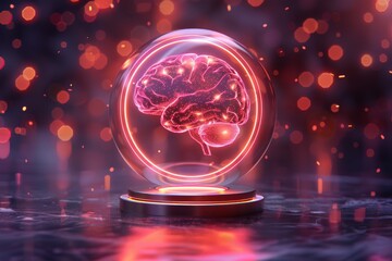 Sticker - Pink brain hologram in a digital setting showcasing advanced AI and futuristic design.