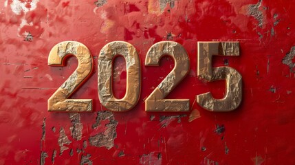 Wall Mural - 2025 written in gold numbers on red background