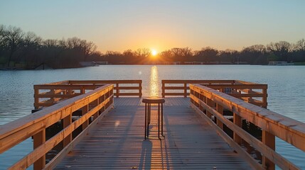 Wall Mural - A wooden pier with a table and chairs on it