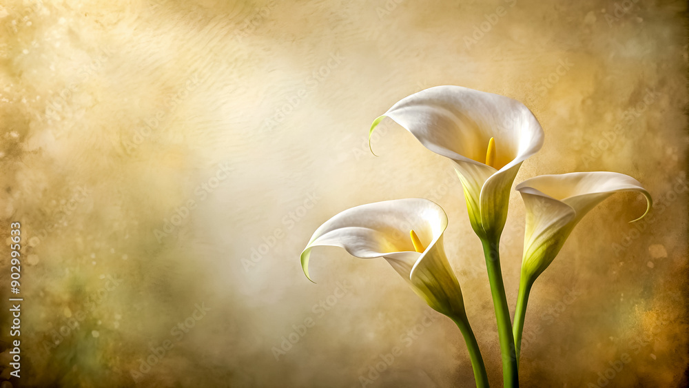 Exquisite elegant flower, white calla lilies on soft sepia background ...